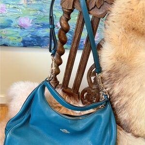 Coach Pebbled Teal Blue Leather Harley Hobo Bag NWOT